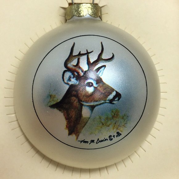 Bass Pro Shop Christmas Ornament Deer Head White Round Glass Topperscot Vintage - Picture 12 of 12